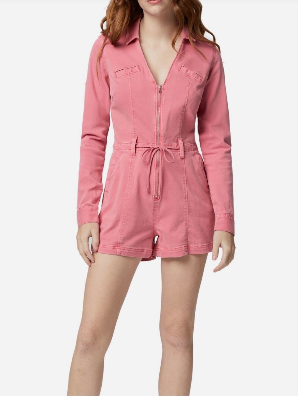PAIGE Size 00 Meg Pink Tie Waist Twill Utility Romper Msrp $249